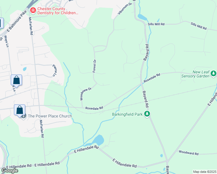 map of restaurants, bars, coffee shops, grocery stores, and more near 103 Forest Drive in Kennett Square