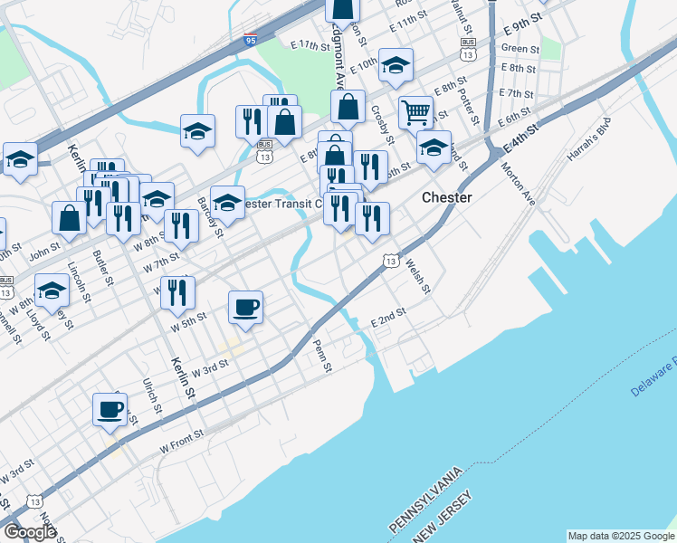 map of restaurants, bars, coffee shops, grocery stores, and more near in Chester