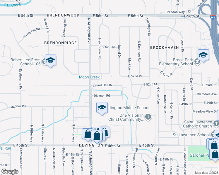 map of restaurants, bars, coffee shops, grocery stores, and more near 6062 Laurel Hall Drive in Indianapolis