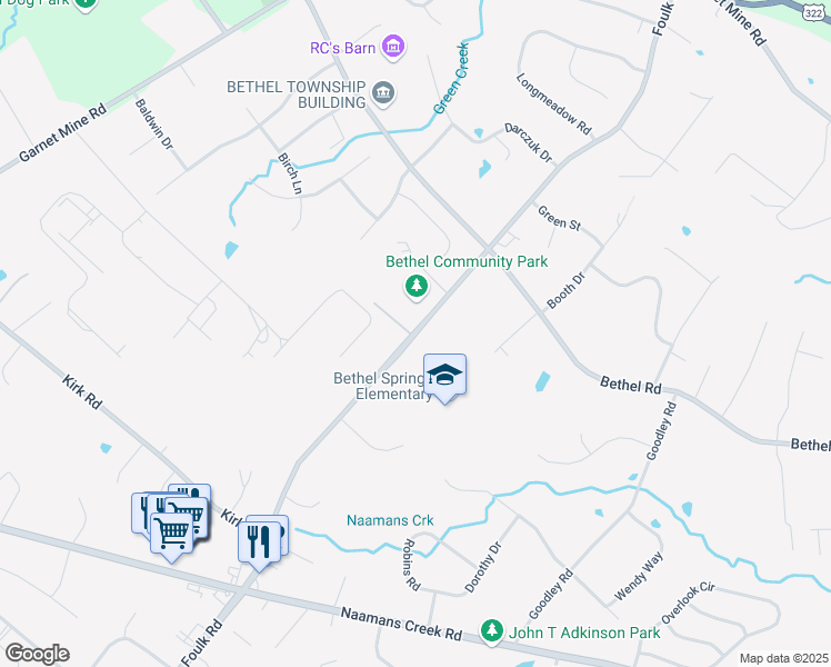 map of restaurants, bars, coffee shops, grocery stores, and more near 3280 Foulk Road in Garnet Valley
