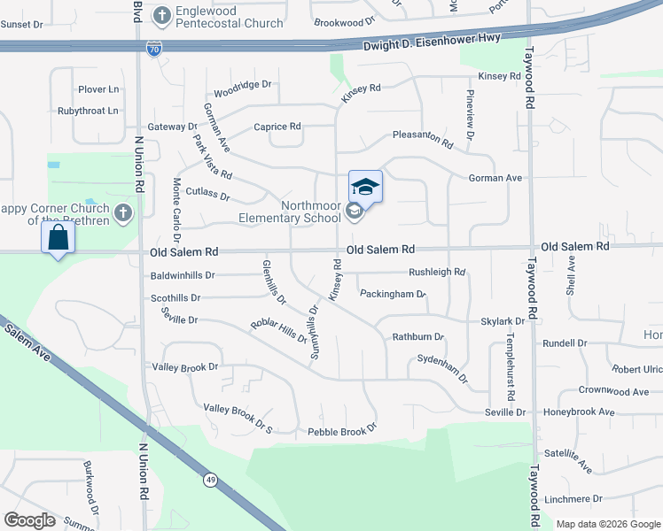map of restaurants, bars, coffee shops, grocery stores, and more near 4460 Old Salem Road in Englewood