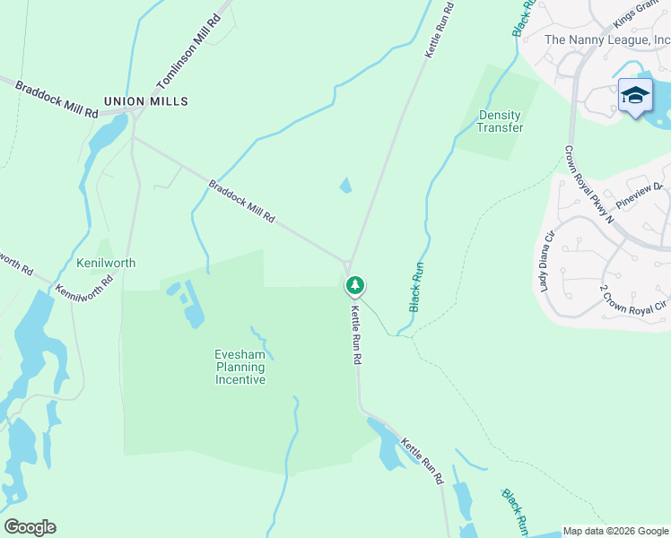 map of restaurants, bars, coffee shops, grocery stores, and more near 102 Braddock Mill Road in Evesham