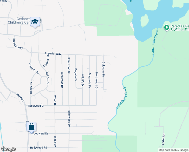 map of restaurants, bars, coffee shops, grocery stores, and more near 14805 Northwood Drive in Magalia