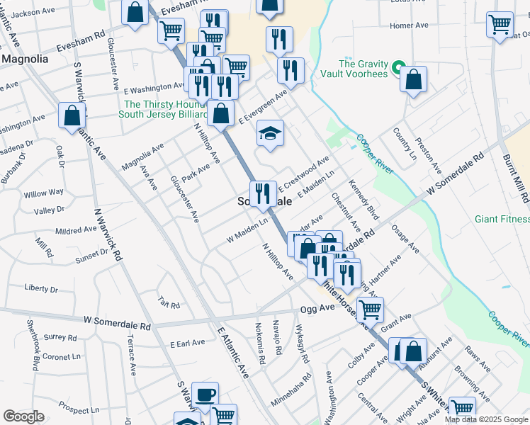 map of restaurants, bars, coffee shops, grocery stores, and more near 216 North White Horse Pike in Somerdale