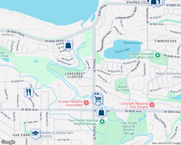 map of restaurants, bars, coffee shops, grocery stores, and more near 8203 Kline Street in Arvada