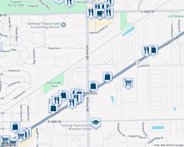 map of restaurants, bars, coffee shops, grocery stores, and more near North Eldorado Place in Indianapolis
