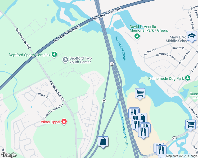 map of restaurants, bars, coffee shops, grocery stores, and more near 700 Weatherby Drive in Deptford Township