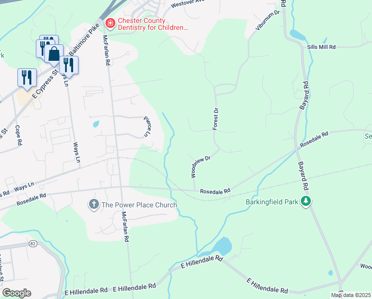 map of restaurants, bars, coffee shops, grocery stores, and more near 104 Richardsons Brook Drive in Kennett Square