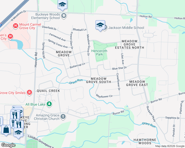 map of restaurants, bars, coffee shops, grocery stores, and more near 2141 Sorrel Court in Grove City