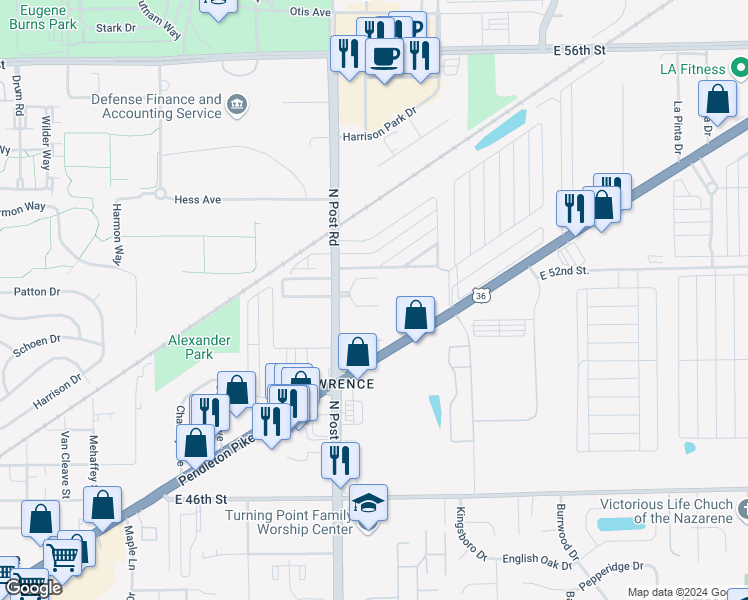 map of restaurants, bars, coffee shops, grocery stores, and more near 9025 South Eldorado Drive in Indianapolis