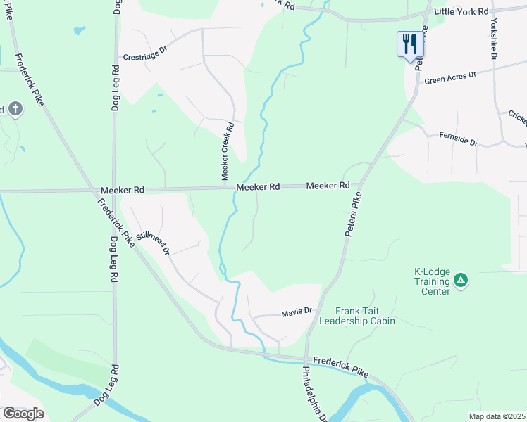 map of restaurants, bars, coffee shops, grocery stores, and more near 7210 Meeker Road in Dayton
