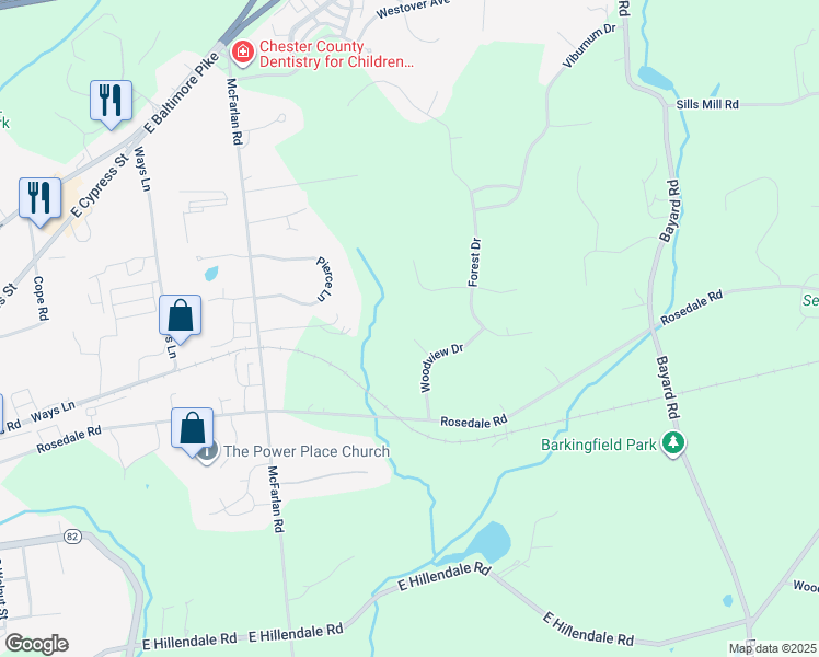 map of restaurants, bars, coffee shops, grocery stores, and more near 104 Richardsons Brook Drive in Kennett Square
