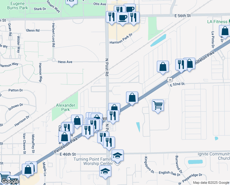 map of restaurants, bars, coffee shops, grocery stores, and more near 9025 South Eldorado Drive in Indianapolis