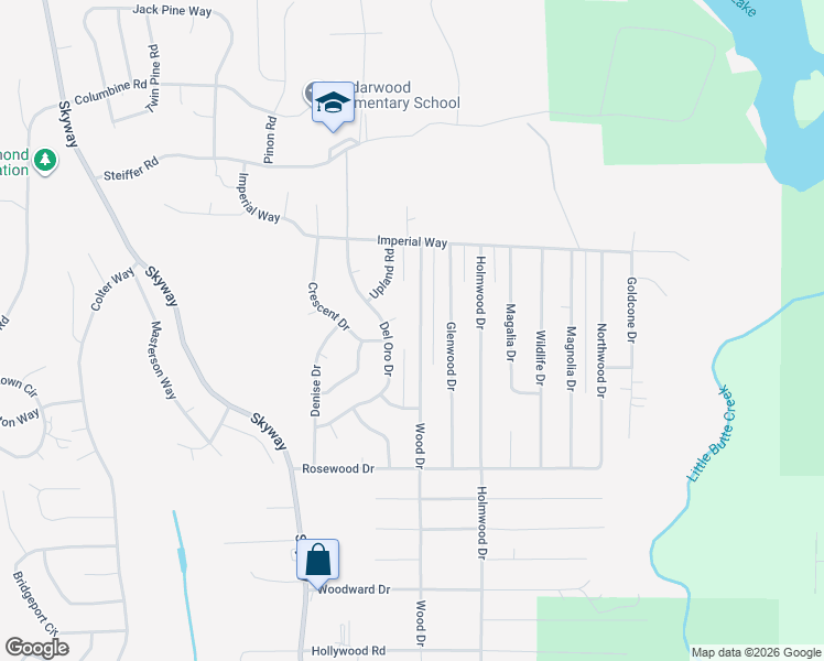 map of restaurants, bars, coffee shops, grocery stores, and more near 14807 Wood Drive in Magalia