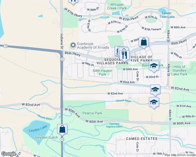 map of restaurants, bars, coffee shops, grocery stores, and more near 14140 West 83rd Place in Arvada
