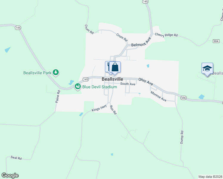 map of restaurants, bars, coffee shops, grocery stores, and more near 52721 Washington Street in Beallsville