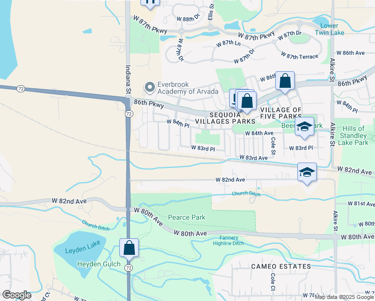 map of restaurants, bars, coffee shops, grocery stores, and more near 14260 West 83rd Place in Arvada