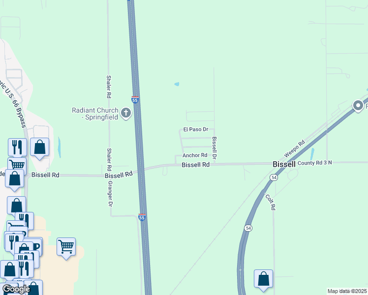 map of restaurants, bars, coffee shops, grocery stores, and more near Tipple Drive in Springfield