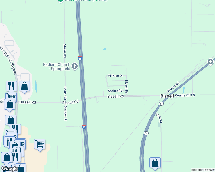 map of restaurants, bars, coffee shops, grocery stores, and more near Tipple Drive in Springfield