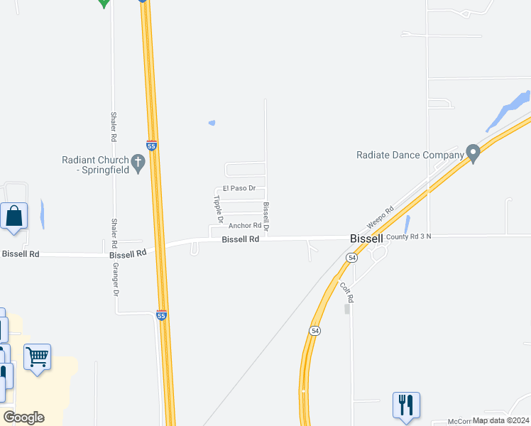 map of restaurants, bars, coffee shops, grocery stores, and more near 2 Castings Road in Springfield
