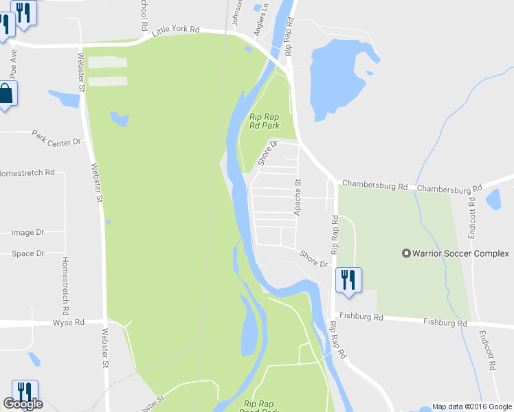 map of restaurants, bars, coffee shops, grocery stores, and more near 6285 Shore Drive in Dayton