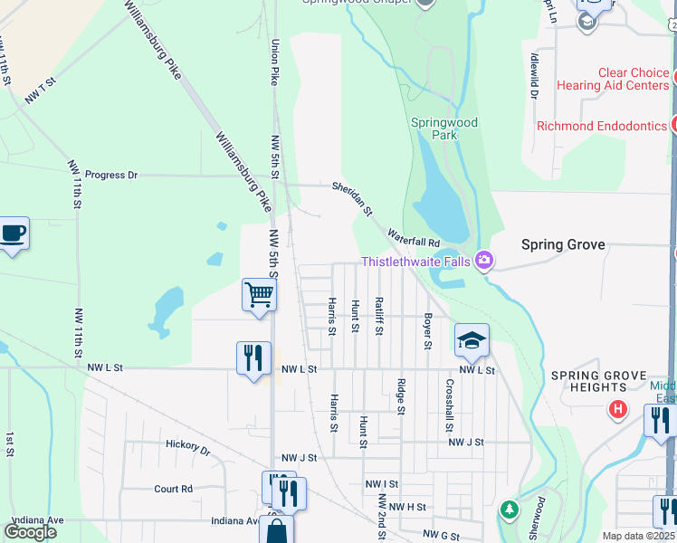 map of restaurants, bars, coffee shops, grocery stores, and more near 1452 Hunt Street in Richmond