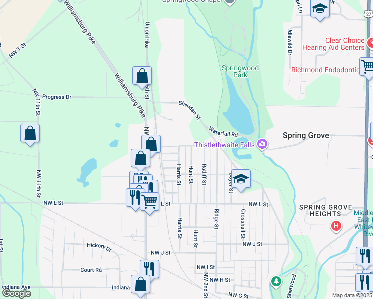map of restaurants, bars, coffee shops, grocery stores, and more near 1452 Hunt Street in Richmond
