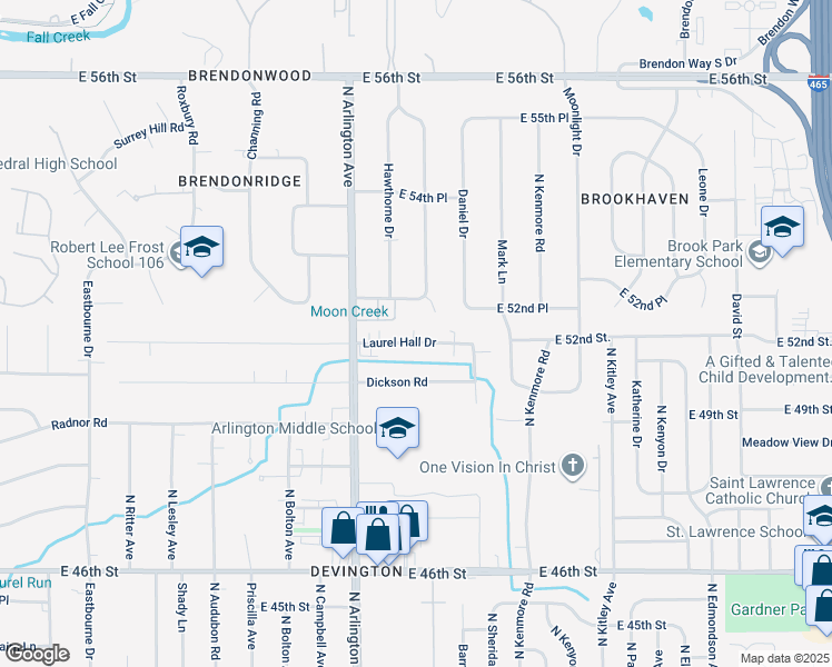map of restaurants, bars, coffee shops, grocery stores, and more near 6062 Laurel Hall Drive in Indianapolis