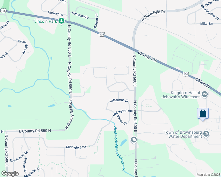 map of restaurants, bars, coffee shops, grocery stores, and more near 1535 Redsunset Drive in Brownsburg