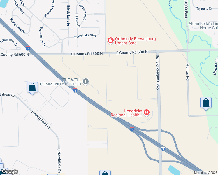 map of restaurants, bars, coffee shops, grocery stores, and more near 5715 North County Road 901 East in Brownsburg