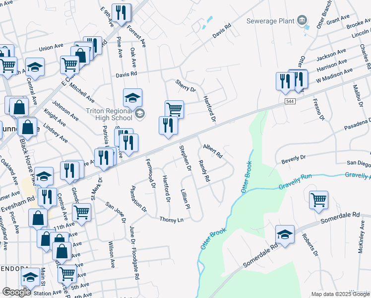 map of restaurants, bars, coffee shops, grocery stores, and more near 4 Stephen Drive in Gloucester Township