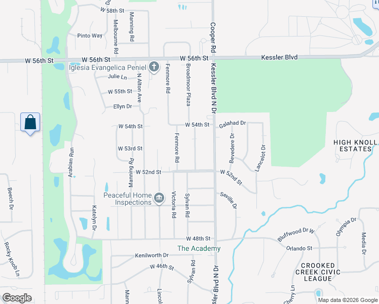 map of restaurants, bars, coffee shops, grocery stores, and more near 5240 Broadmoor Plaza in Indianapolis