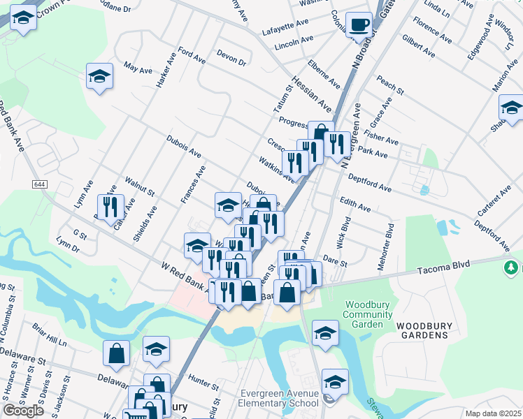 map of restaurants, bars, coffee shops, grocery stores, and more near 34 Hess Avenue in Woodbury