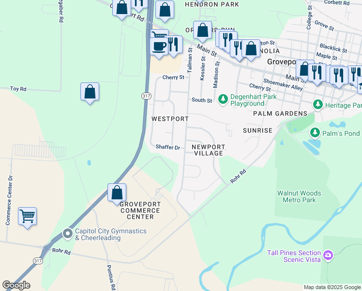 map of restaurants, bars, coffee shops, grocery stores, and more near 487 Tallman St in Groveport