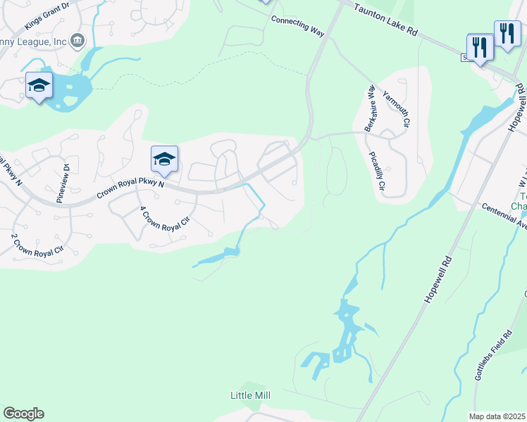 map of restaurants, bars, coffee shops, grocery stores, and more near 16 Majestic Way in Evesham