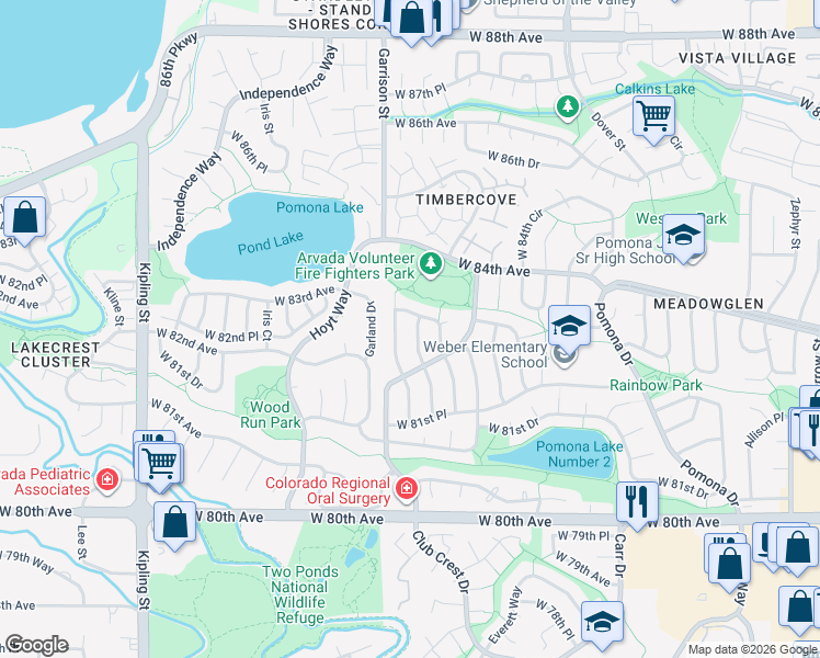 map of restaurants, bars, coffee shops, grocery stores, and more near 8314 Field Court in Arvada