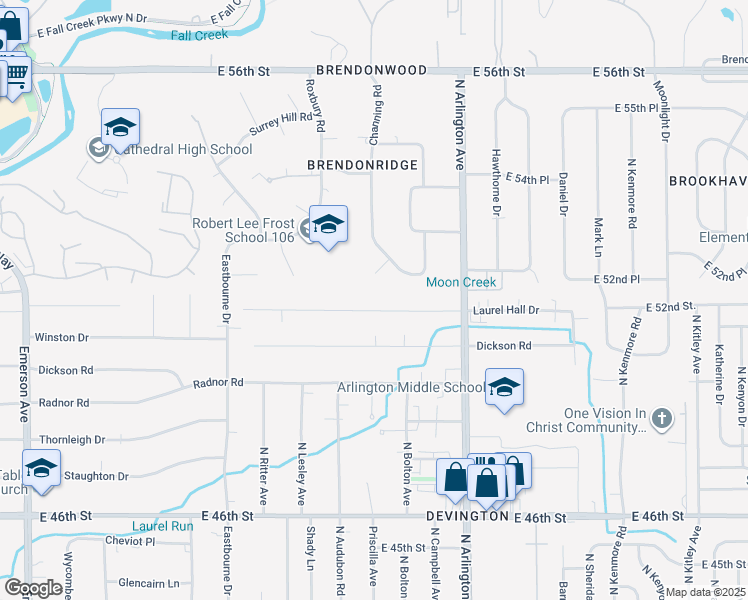 map of restaurants, bars, coffee shops, grocery stores, and more near 5838 Laurel Hall Drive in Indianapolis
