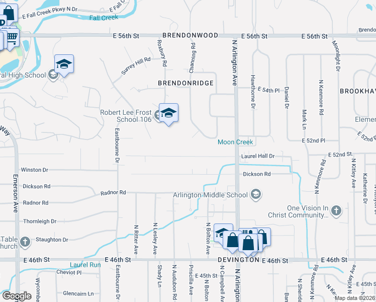 map of restaurants, bars, coffee shops, grocery stores, and more near 5742 Laurel Hall Drive in Indianapolis