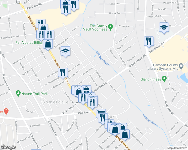 map of restaurants, bars, coffee shops, grocery stores, and more near 209 Cedar Avenue in Somerdale