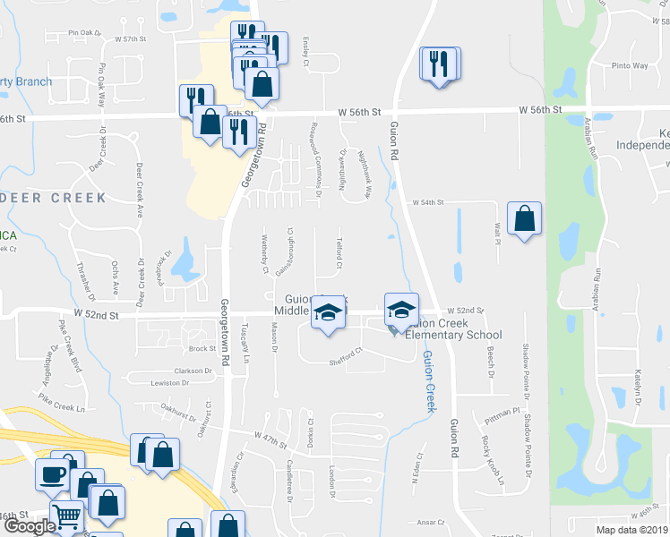 map of restaurants, bars, coffee shops, grocery stores, and more near 5248 Telford Court in Indianapolis