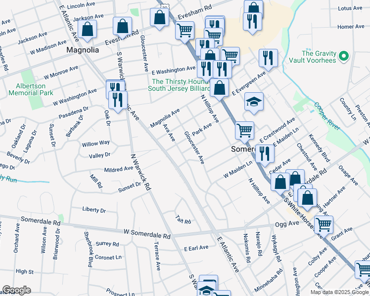 map of restaurants, bars, coffee shops, grocery stores, and more near 316 Garden Avenue in Somerdale