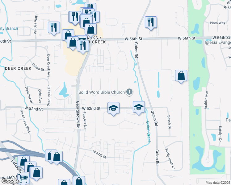 map of restaurants, bars, coffee shops, grocery stores, and more near 5248 Telford Court in Indianapolis