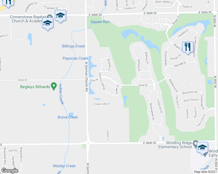 map of restaurants, bars, coffee shops, grocery stores, and more near 11153 Winterwood Drive in Indianapolis