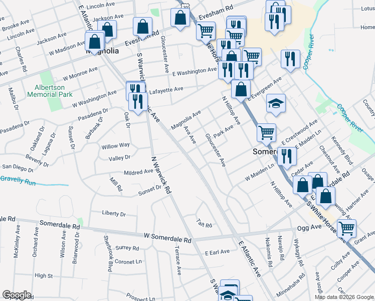 map of restaurants, bars, coffee shops, grocery stores, and more near 416 Park Avenue in Somerdale