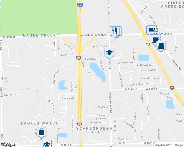 map of restaurants, bars, coffee shops, grocery stores, and more near 5317 Cotton Bay Drive West in Indianapolis