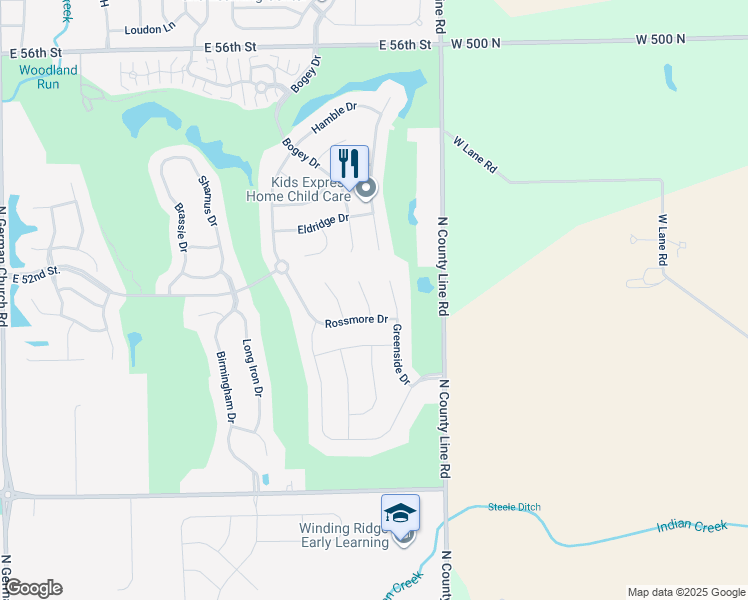 map of restaurants, bars, coffee shops, grocery stores, and more near 5117 Coloma Court in Indianapolis