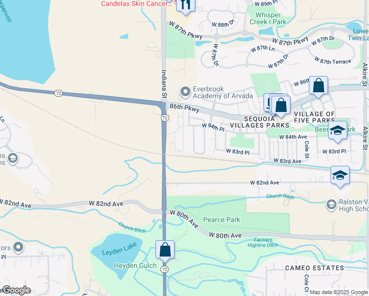 map of restaurants, bars, coffee shops, grocery stores, and more near 8315 Holman Street in Arvada