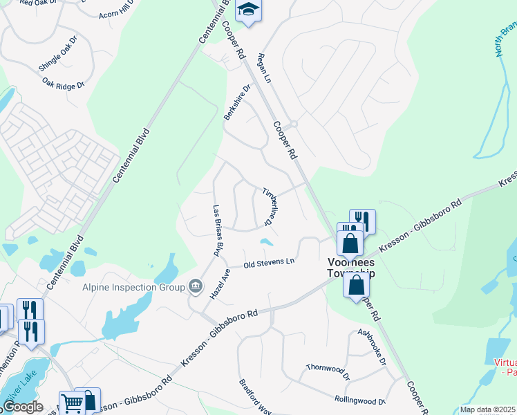 map of restaurants, bars, coffee shops, grocery stores, and more near 7 Morningside Lane in Voorhees Township