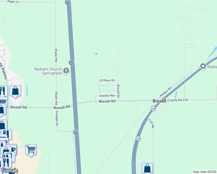 map of restaurants, bars, coffee shops, grocery stores, and more near 2-98 Castings Road in Springfield