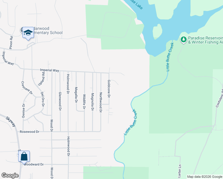 map of restaurants, bars, coffee shops, grocery stores, and more near 14824 Goldcone Drive in Magalia